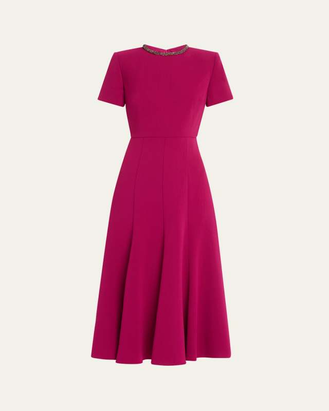 Diamante Neck Light Cady Midi Dress